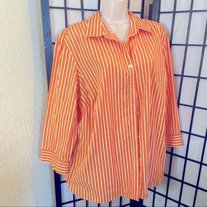 Lauren Ralph Lauren orange and white striped button down top